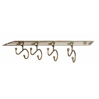 Iron shelf with 4 hooks - brass