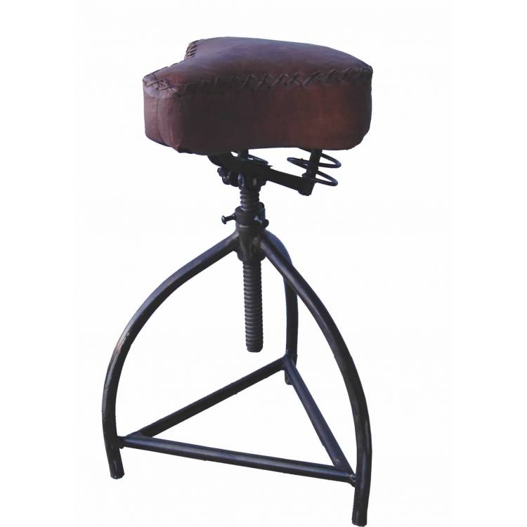 Rotating stool with raw leather seat