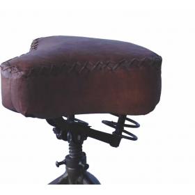 Rotating stool with raw leather seat