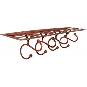 Iron shelf with 4 hooks - factory red