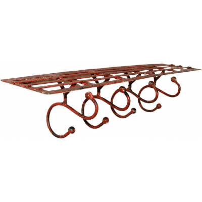 Iron shelf with 4 hooks - factory red