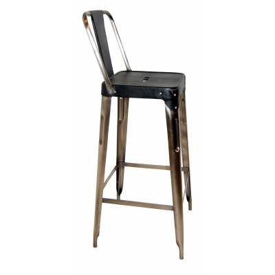 Železná barová stolička - Barová stolička železa - lesklé kovanie a čierna koža