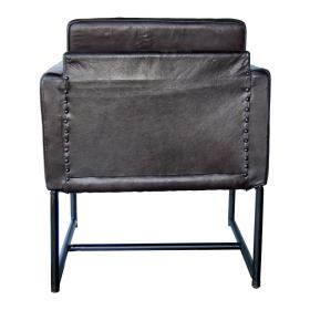 Stylish lounge chair with black leather and iron base