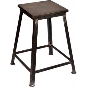 Iron stool with wooden seat and dark base