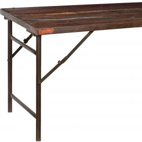 Old rustic console table with iron base and a dark wooden top