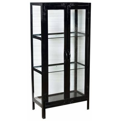 Iron and glass cabinet with 2 doors and 2 shelves - black