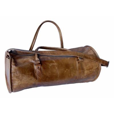 Priestranná kožená cestovná taška - hnedá