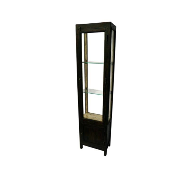 Drevená skriňa s 1 sklenenými dverami - čierna / krémová