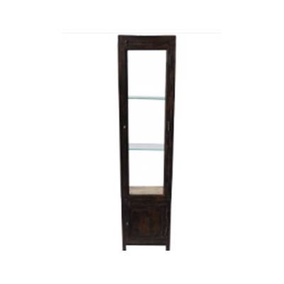 Drevená skriňa s 1 sklenenými dverami - čierna / krémová