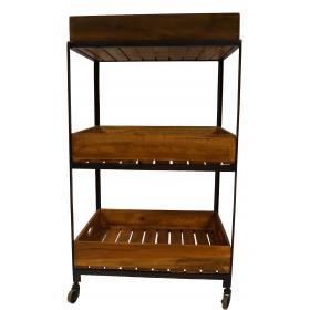 Trolley table with a rustic look with 3 wooden trays