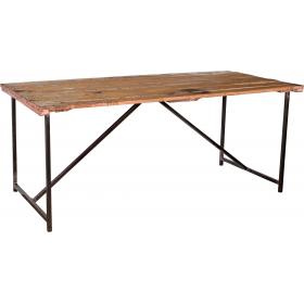 Jedálenský stôl so starou drevenou doskou a novou základňou