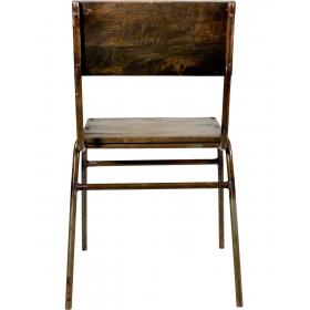 Stolička z tmavého dreva a železa s jasnou práškovou farbou
