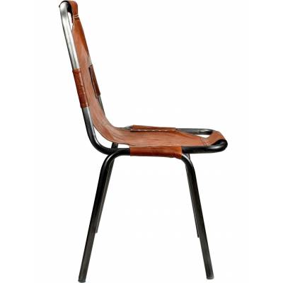 Chair with brown leather - base clear powder coated