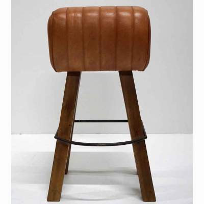 Antique Brown Leather And Wooden Legs, Brown Leather Bar Stool Wooden Legs
