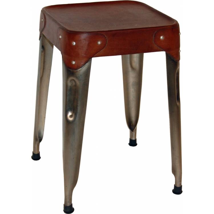 Iron stool with leather seat