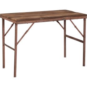Starý rustikálny stôl s drevenou doskou a železnou podnožou