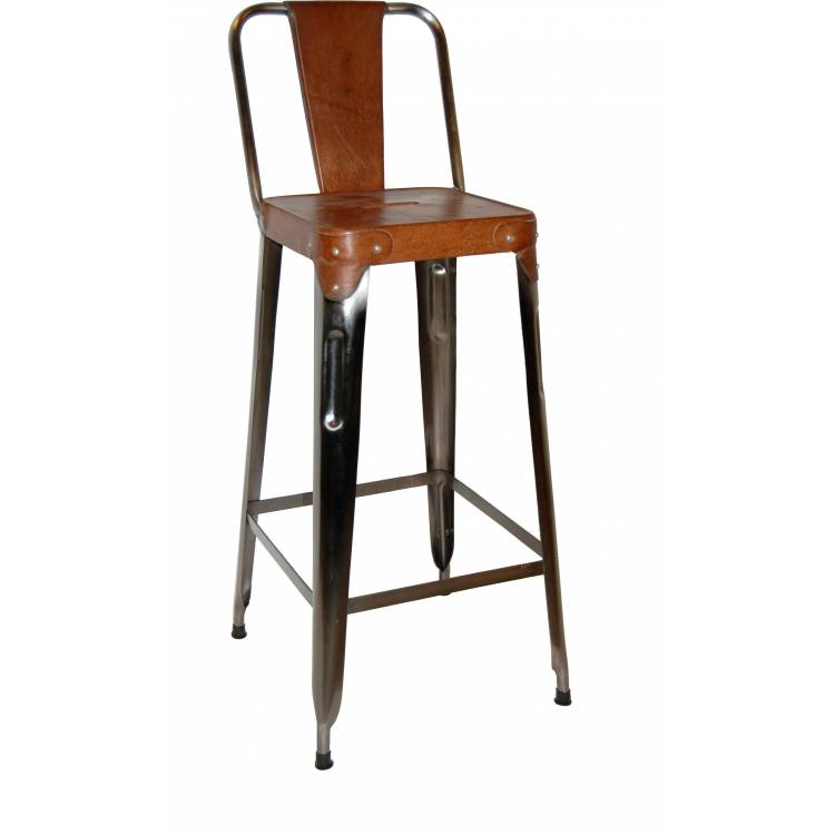 Bar stool in iron and leather - antique zinc